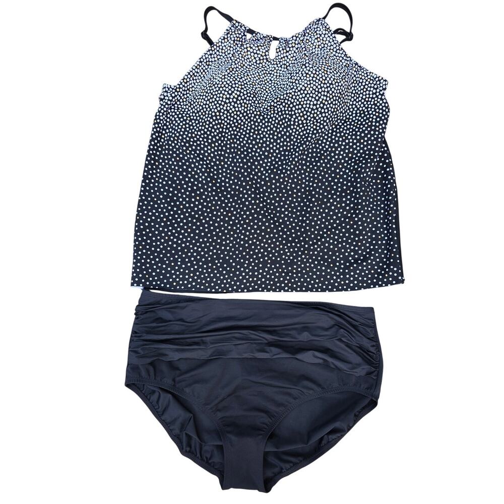 Dreamsuit Size 16 Tankini Set 2 Piece Black Polka Dot Tummy Control Built In Bra